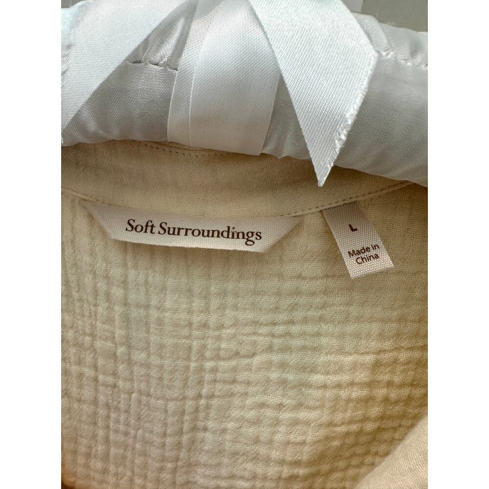 SOFT SURROUNDINGS | Cream Cotton Gauze Tunic Top Boho Collared Blouse | Large - Picture 7 of 8